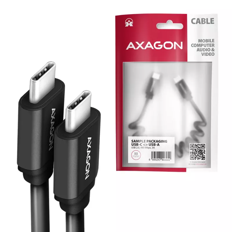 Kabel USB Axagon BUCM-CM20TB 1,1m PD 60W 3A Czarny
