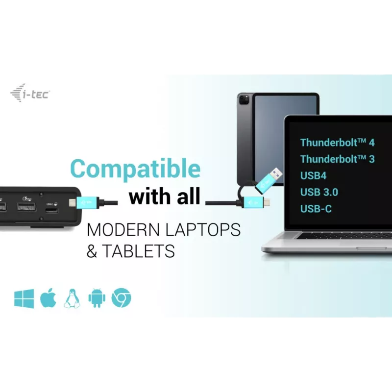 i-tec USB 3.0 / USB-C / Thunderbolt 3 Dual Display Docking Station Gen2 + Power Delivery 100W