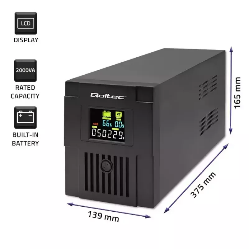 Zasilacz awaryjny UPS Qoltec 53771 2 kVA 1200 W 2 gniazda AC