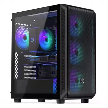Obudowa PC ENDORFY Arx 500 ARGB ATX Czarna — hartowane szkło, ARGB, ATX, max GPU 350 mm, wysokość chłodzenia CPU 179 mm, 7 slotów rozszerzeń