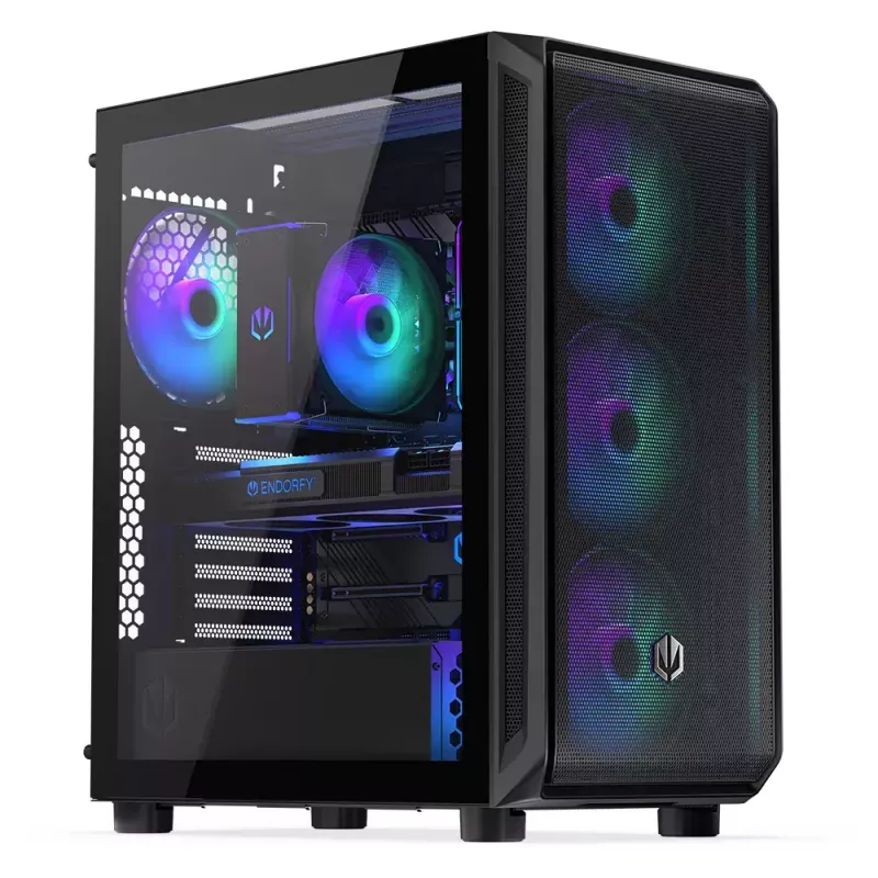 Obudowa PC ENDORFY Arx 500 ARGB ATX Czarna — hartowane szkło, ARGB, ATX, max GPU 350 mm, wysokość chłodzenia CPU 179 mm, 7 slotów rozszerzeń