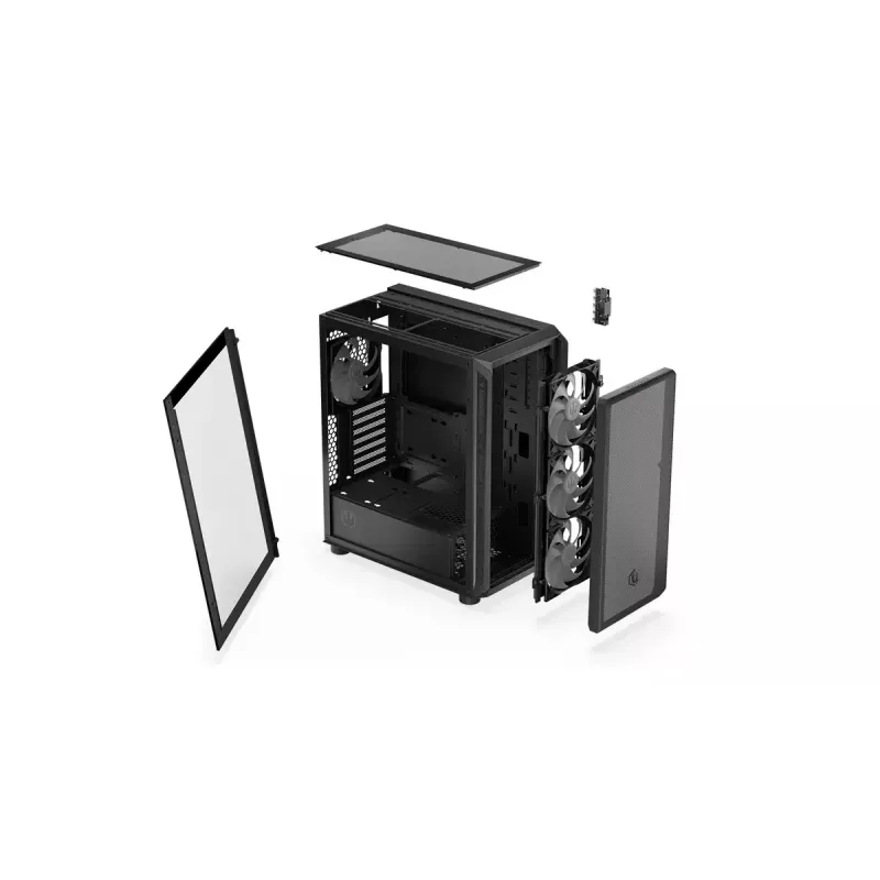 Obudowa PC ENDORFY Arx 500 ARGB ATX Czarna — hartowane szkło, ARGB, ATX, max GPU 350 mm, wysokość chłodzenia CPU 179 mm, 7 slotów rozszerzeń