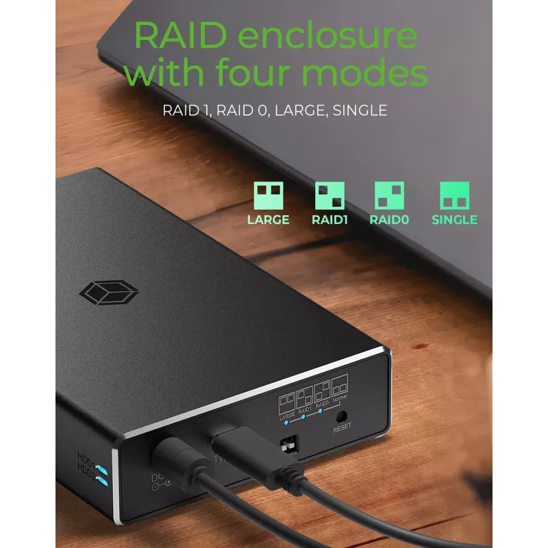 Obudowa RAID ICY BOX na 2x HDD/SSD z interfejsem USB 3.2 Gen 2 Type-C® / Type-A