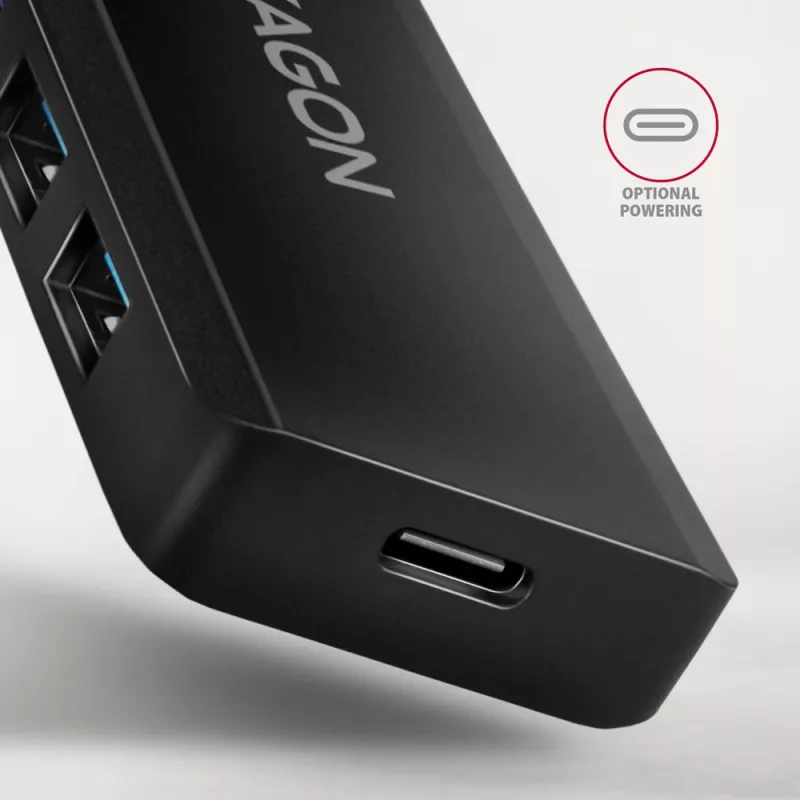 Axagon HUE-C1C 4x USB 5Gbps TRAVEL hub, USB-C power IN, 19cm USB-C cable