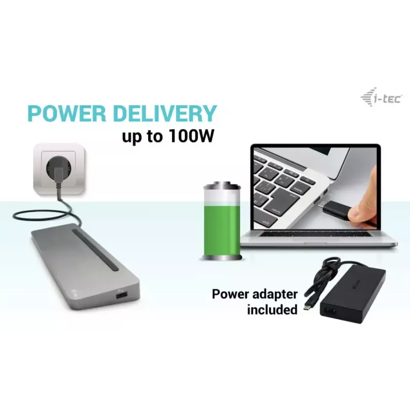 i-tec USB-C Metal Ergonomic 3x 4K Display Docking Station z Power Delivery 100 W + uniwersalna ładowarka 100 W