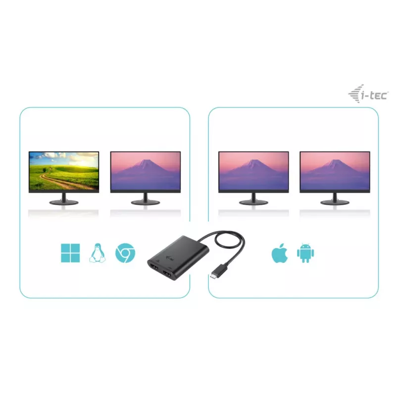 Adapter wideo i-tec USB-C Dual 4K/60Hz (pojedynczy 8K/30Hz) HDMI