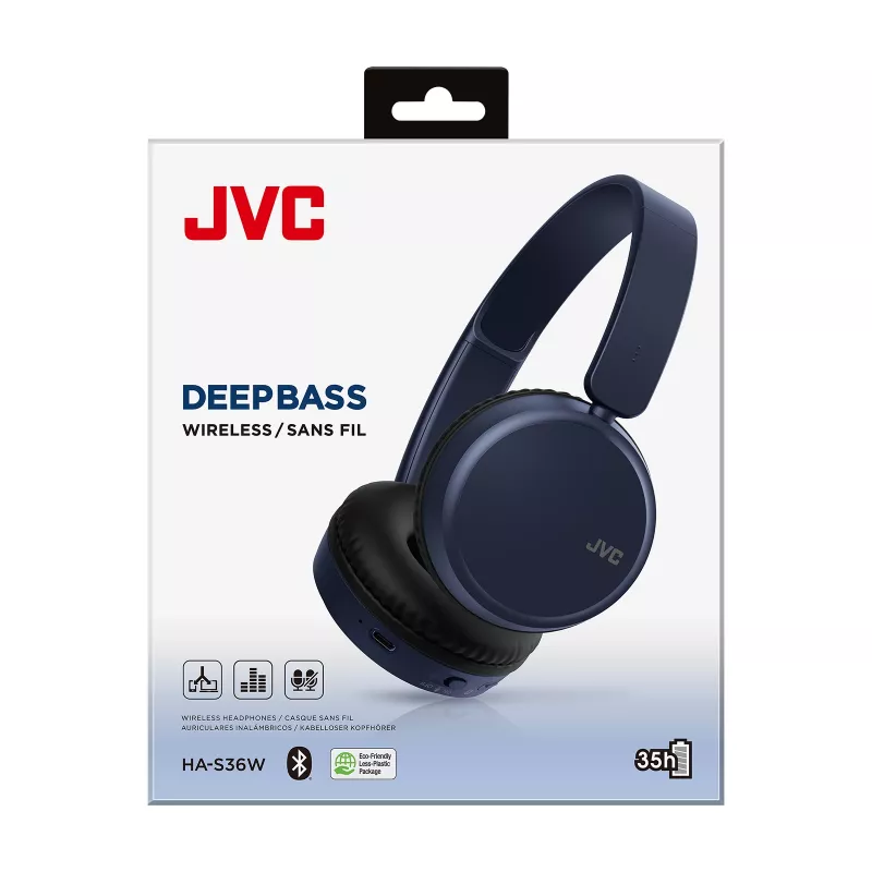 Słuchawki nauszne bezprzewodowe JVC HA-S36W-A-U — Bluetooth 5.2, 35 h pracy, wbudowany mikrofon, niebieski