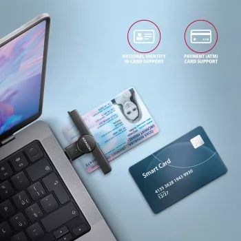 Axagon CRE-SMPC USB-C Smart card/ID card PocketReader smart card reader Indoor USB Type-C Czarny