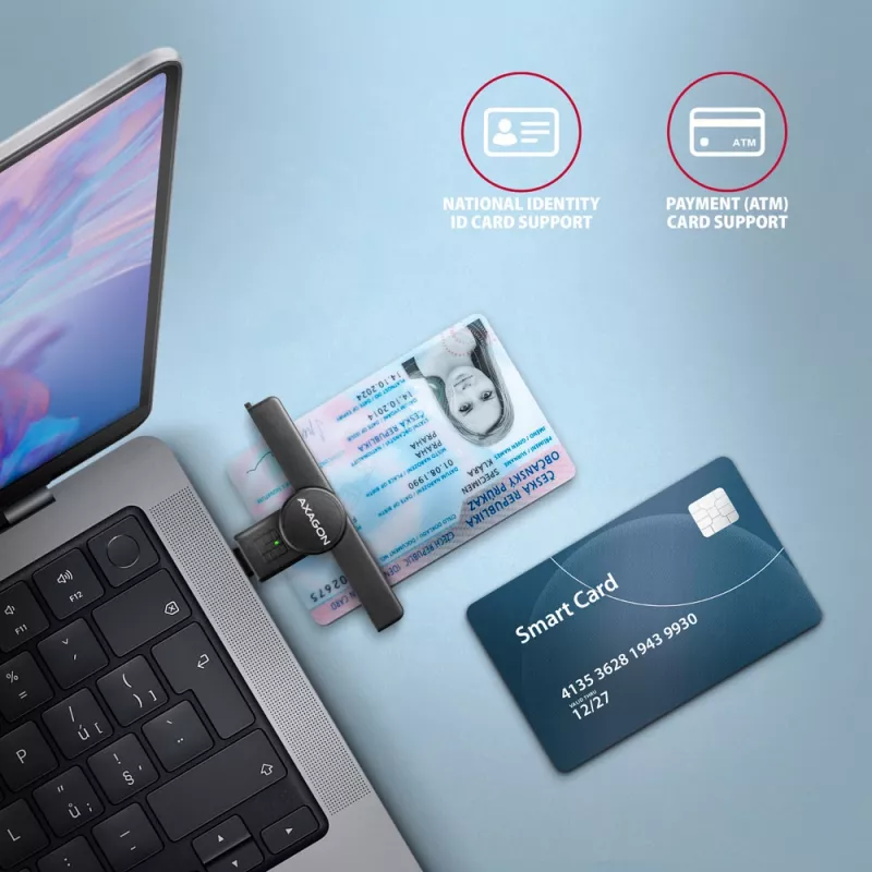 Axagon CRE-SMPC USB-C Smart card/ID card PocketReader smart card reader Indoor USB Type-C Czarny