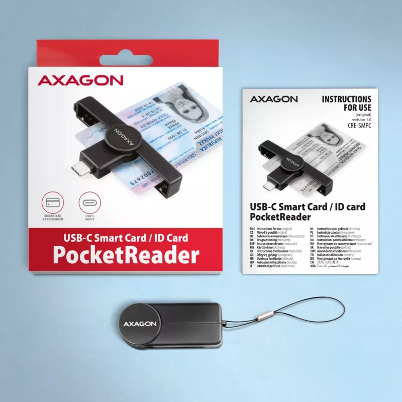 Axagon CRE-SMPC USB-C Smart card/ID card PocketReader smart card reader Indoor USB Type-C Czarny