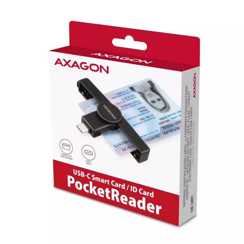 Axagon CRE-SMPC USB-C Smart card/ID card PocketReader smart card reader Indoor USB Type-C Czarny