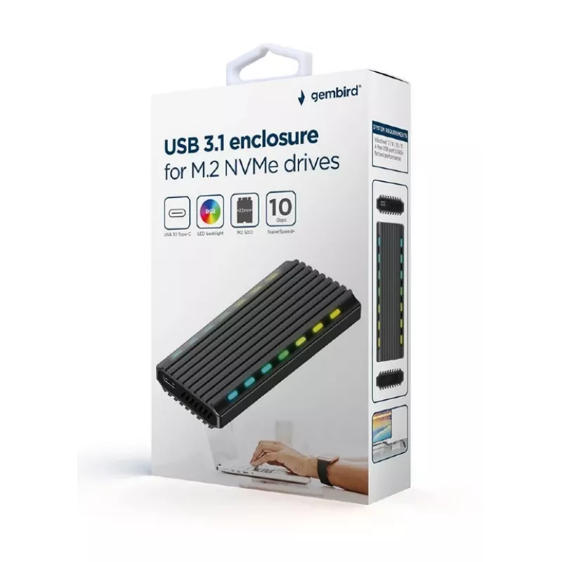 Obudowa SSD GEMBIRD EE2280-U3C-03 Czarna na jeden dysk M.2, USB 3.2 Gen 2 (10 Gbit/s), USB Type-C, aluminium