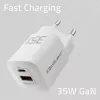QOLTEC Charger 50763 — Indoor AC Fast Charger 35W, USB-C PD 3.0 + USB-A, 5–20V, biały