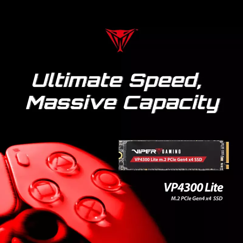 M.2 2280 NVMe SSD PATRIOT VP4300 Lite 4 TB, PCIe 4.0 x4, odczyt 7400 MB/s, zapis 6000 MB/s, NVMe 2.0