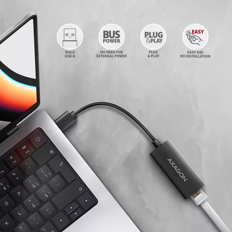 Axagon ADE-AR USB-A 3.2 Gen 1 - adapter Gigabit Ethernet, Realtek 8153
