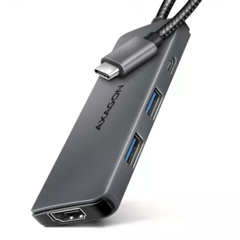 Axagon HMC-5H8K koncentratore USB 5Gbps 2x USB-A USB-C HDMI 8k/30Hz PD 100W kabel USB-C Przewodowy USB 3.2 Gen 1 (3.1 Gen 1) Type-C Szary