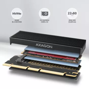 Axagon PCEM2-XS PCIe x16 - adapter M.2 NVMe M-key z pasywnym aluminiowym radiatorem
