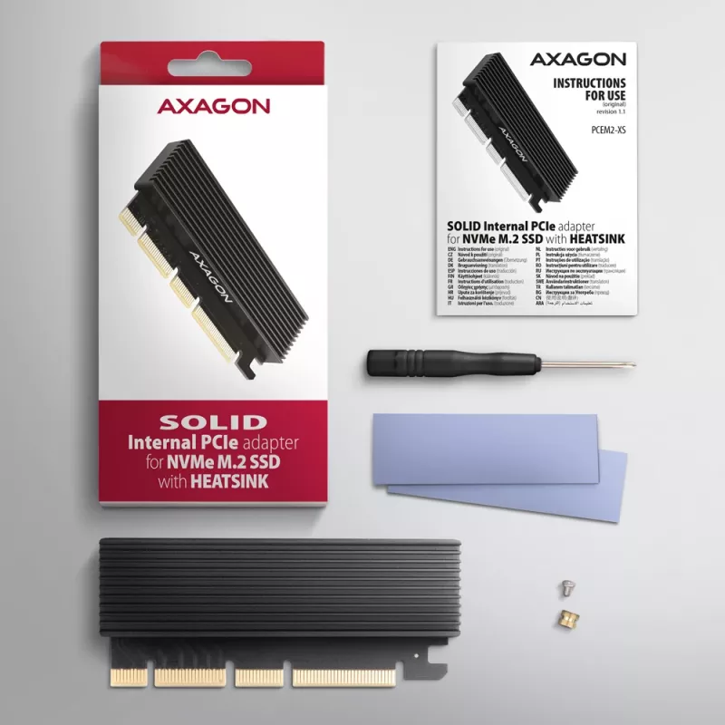 Axagon PCEM2-XS PCIe x16 - adapter M.2 NVMe M-key z pasywnym aluminiowym radiatorem