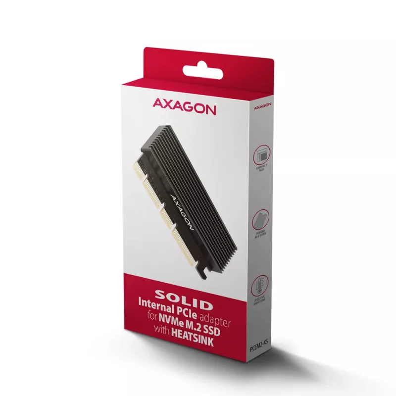Axagon PCEM2-XS PCIe x16 - adapter M.2 NVMe M-key z pasywnym aluminiowym radiatorem