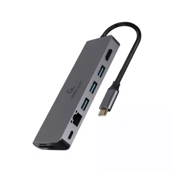 Koncentrator USB GEMBIRD A-CM-COMBO5-05 — USB 3.2 Gen 1 Type-C, 3x USB-A, HDMI, RJ-45, SD/microSD, PD 100 W