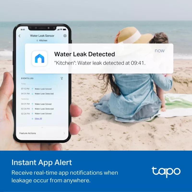 Water leak detector TP-Link Tapo T300 Wi‑Fi, adjustable alarm 90 dB, IP67, battery (2×AAA), requires Hub