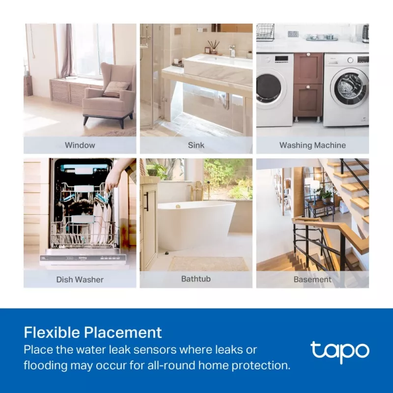 Water leak detector TP-Link Tapo T300 Wi‑Fi, adjustable alarm 90 dB, IP67, battery (2×AAA), requires Hub