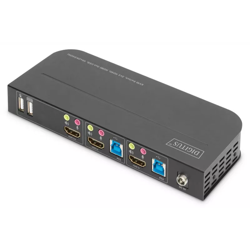 DIGITUS KVM Switch - 2x1 HDMI, Wyjście HDMI, USB, 4Kx2K@60Hz