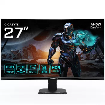 GIGABYTE GS27FC 27-calowy zakrzywiony monitor gamingowy FHD – 1920 x 1080, 180 Hz, 1 ms, 250 cd/m², FreeSync Premium, gotowość HDR, HDMI 2.0, DisplayPort 1.4