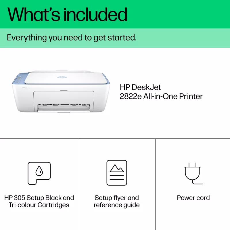 HP DeskJet 2822e Bezprzewodowa kolorowa drukarka wielofunkcyjna, Instant Ink; Kopiarka, Skaner