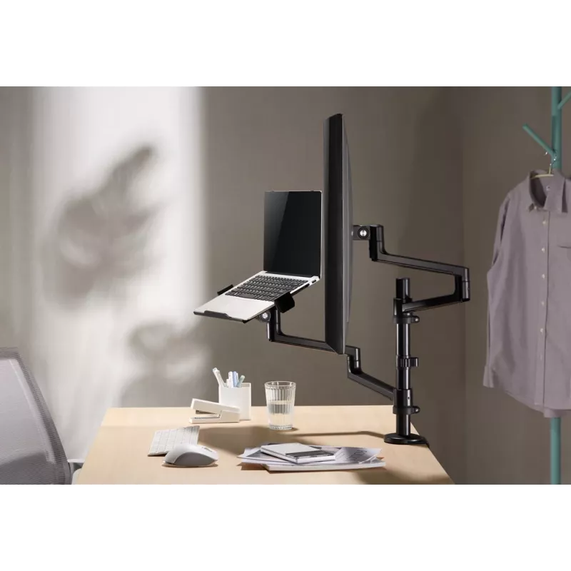 Gembird MA-DA-04 regulowany uchwyt biurkowy z ramieniem na monitor i podstawką pod notebooka, 17–32 cale