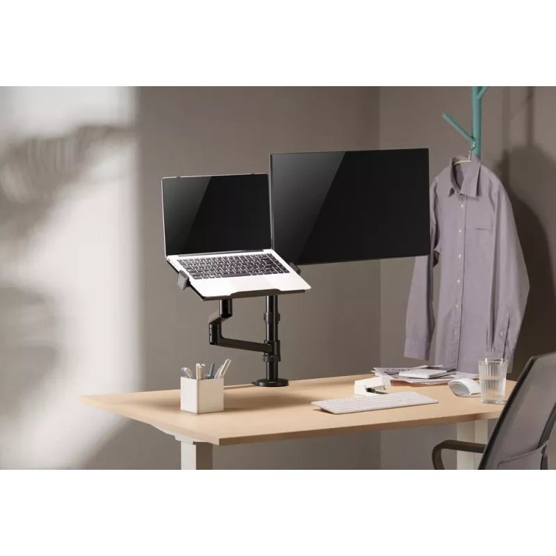 Gembird MA-DA-04 regulowany uchwyt biurkowy z ramieniem na monitor i podstawką pod notebooka, 17–32 cale