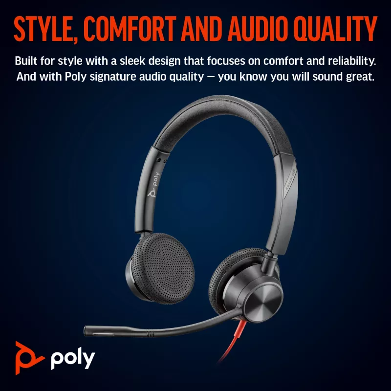 HP Poly Czarnywire 3325 Stereo Microsoft Teams Certified USB-C Headset +3.5mm Plug +USB-C/A Adapter
