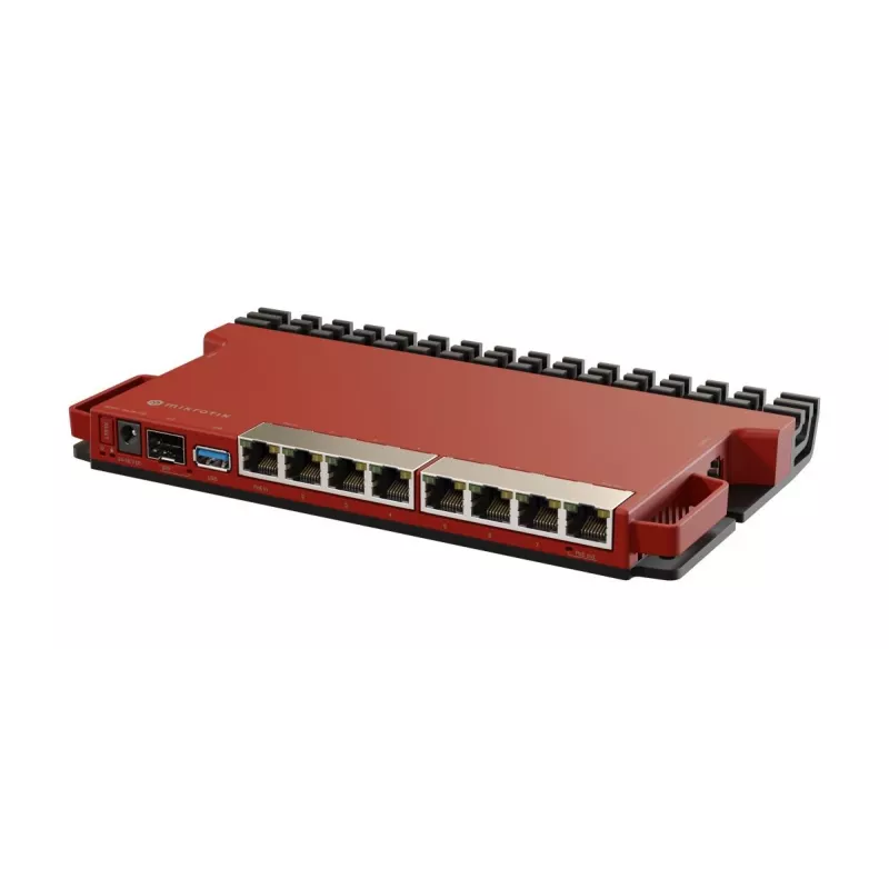 Router przewodowy MikroTik L009UiGS-RM — 8x RJ-45, 2.5 Gigabit Ethernet, 1x SFP, 1x USB, CPU 800 MHz, 512 MB RAM, czerwony
