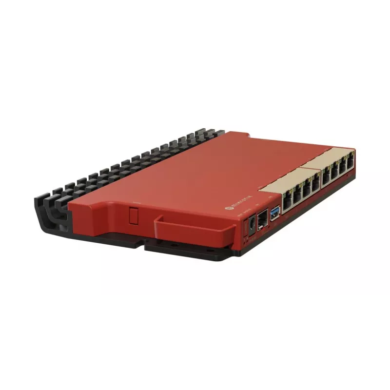Router przewodowy MikroTik L009UiGS-RM — 8x RJ-45, 2.5 Gigabit Ethernet, 1x SFP, 1x USB, CPU 800 MHz, 512 MB RAM, czerwony