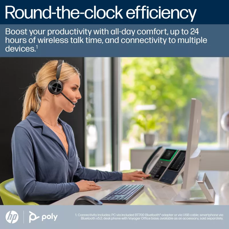HP Poly Voyager 4320 Zestaw słuchawkowy z certyfikatem Microsoft Teams + klucz sprzętowy BT700 + podstawka ładująca
