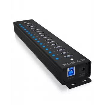 ICY BOX 17-Port Hub with USB 3.2 Gen 1 Type-A interface, USB 3.2 Gen 1 (3.1 Gen 1) Type-A, USB 3.2 Gen 1 (3.1 Gen 1) Type-A, USB Type-B, 5000 Mbit/s, Czarny, China, DC