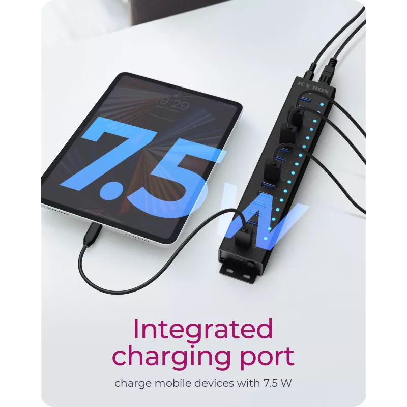 ICY BOX 17-Port Hub with USB 3.2 Gen 1 Type-A interface, USB 3.2 Gen 1 (3.1 Gen 1) Type-A, USB 3.2 Gen 1 (3.1 Gen 1) Type-A, USB Type-B, 5000 Mbit/s, Czarny, China, DC
