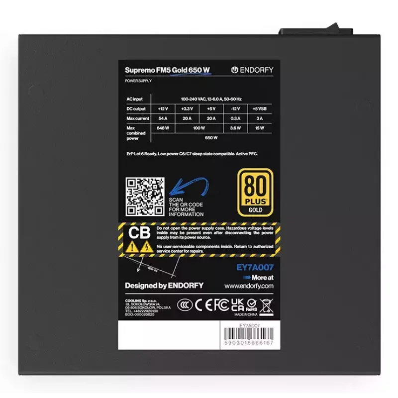 Zasilacz ENDORFY Supremo FM5 650 W ATX 80 PLUS Gold, 650 W, wentylator 120 mm, kable modułowe