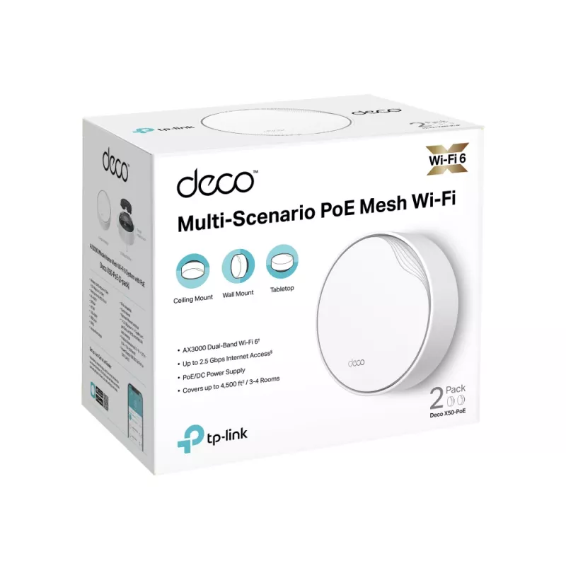 TP-Link AX3000 Whole Home Mesh Wi-Fi 6 System z PoE, Biały, Wewnętrzna, System Mesh, 420 m², Dwupasmowy (2,4 GHz / 5 GHz), Wi-Fi 6 (802.11ax)