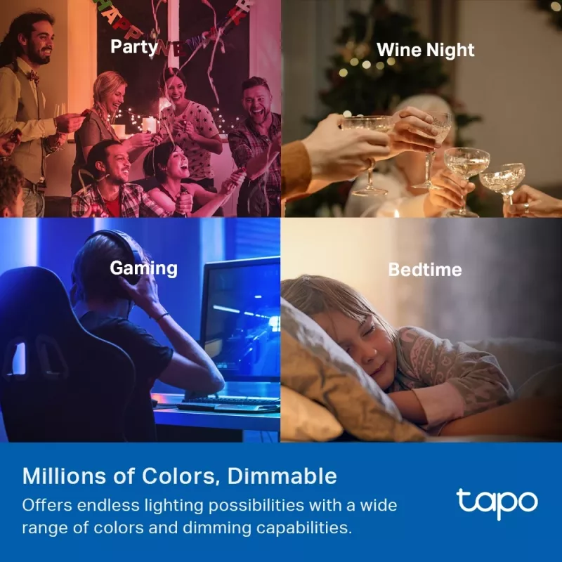 TP-Link Tapo Smart Light Bulb, Multicolor,Matter, Inteligentna żarówka, Wi-Fi/Bluetooth, Biały, 802.11b, 802.11g, Wi-Fi 4 (802.11n), WPA-PSK, WPA2-PSK, WPA3-SAE, LED