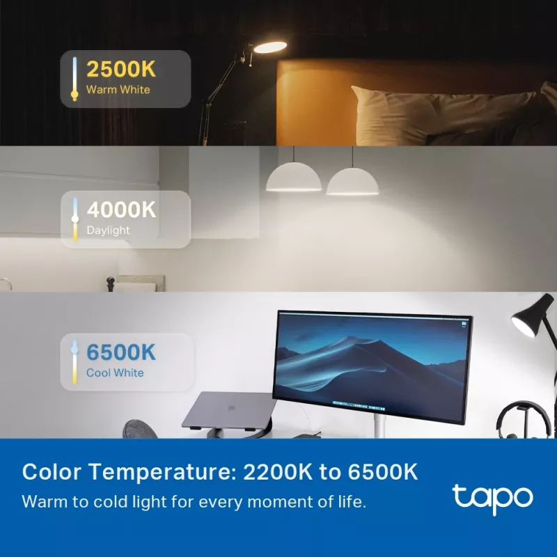 TP-Link Tapo Smart Light Bulb, Multicolor,Matter, Inteligentna żarówka, Wi-Fi/Bluetooth, Biały, 802.11b, 802.11g, Wi-Fi 4 (802.11n), WPA-PSK, WPA2-PSK, WPA3-SAE, LED