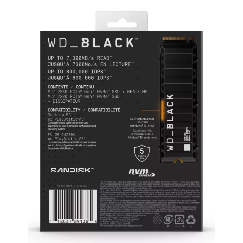 DYSK SSD WESTERN DIGITAL - WD_Czarny SN850X - 1TB - PCI-e Gen4 x4 - M.2 2280 - Z radiatorem