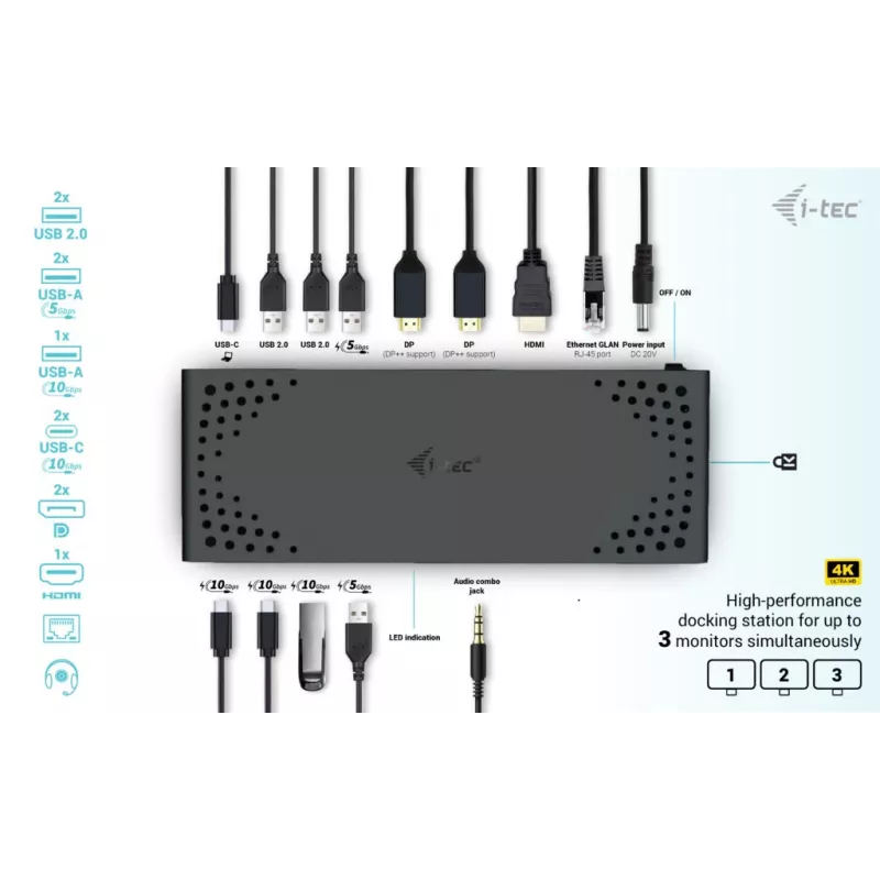 i-tec USB-C Triple Display Docking Station Gen 2 Power Delivery 100W Wired 3.2