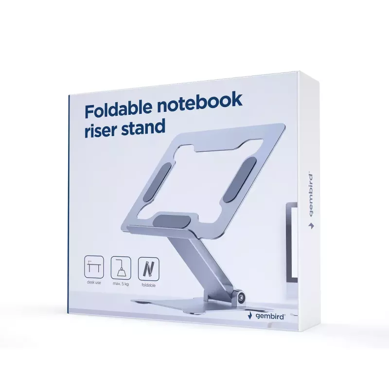 Podstawka pod laptop Gembird NBS-D1-03 srebrna aluminium do 39,6 cm (15,6 cala), składana, wysokość 60 mm, maks. obciążenie 5 kg