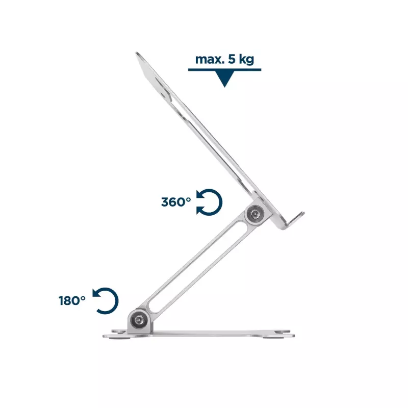 Podstawka pod laptop Gembird NBS-D1-03 srebrna aluminium do 39,6 cm (15,6 cala), składana, wysokość 60 mm, maks. obciążenie 5 kg