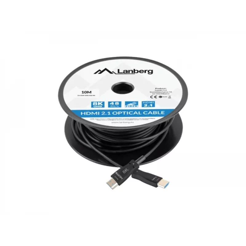 Kabel HDMI LANBERG CA-HDMI-30FB-0100-BK 10 m, HDMI Typ A 2.1, 48 Gbit/s, 144 Hz, HDR, ARC, Ethernet