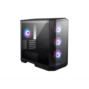 Obudowa PC MSI MAG PANO M100R PZ Micro Tower Czarna — microATX/ITX, boczne okno, wielokolorowe LED, GPU 39 cm, USB-C