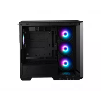 Obudowa PC MSI MAG PANO M100R PZ Micro Tower Czarna — microATX/ITX, boczne okno, wielokolorowe LED, GPU 39 cm, USB-C