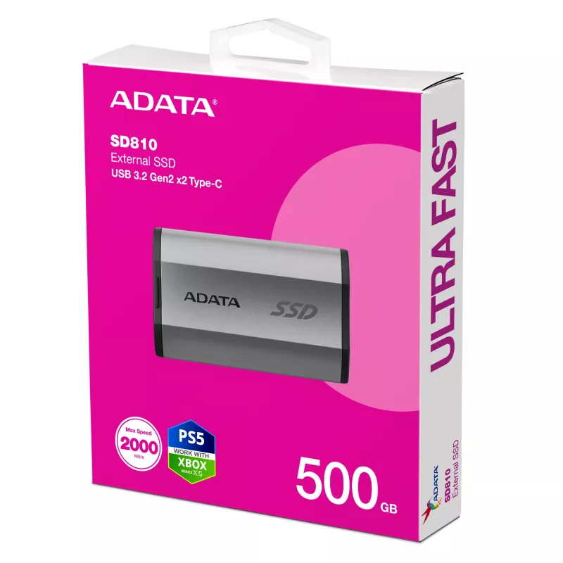 ADATA SD810 500 GB USB Type-C USB 3.2 Gen 2x2 Czarny, Srebrny