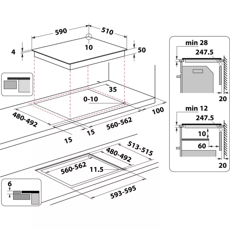 Whirlpool WL B3360 NE Czarna Płyta indukcyjna do zabudowy 59 cm Strefowa 4 strefy
